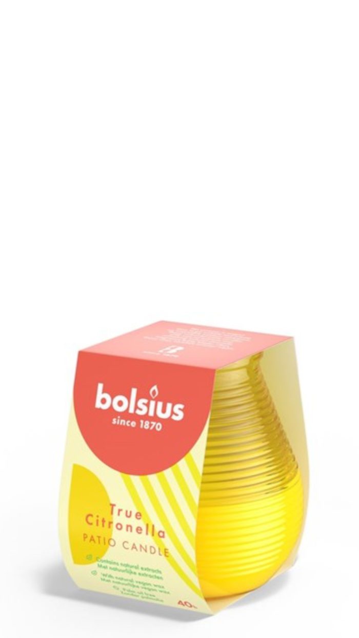 Bolsius olympic true citronella kaars, geel