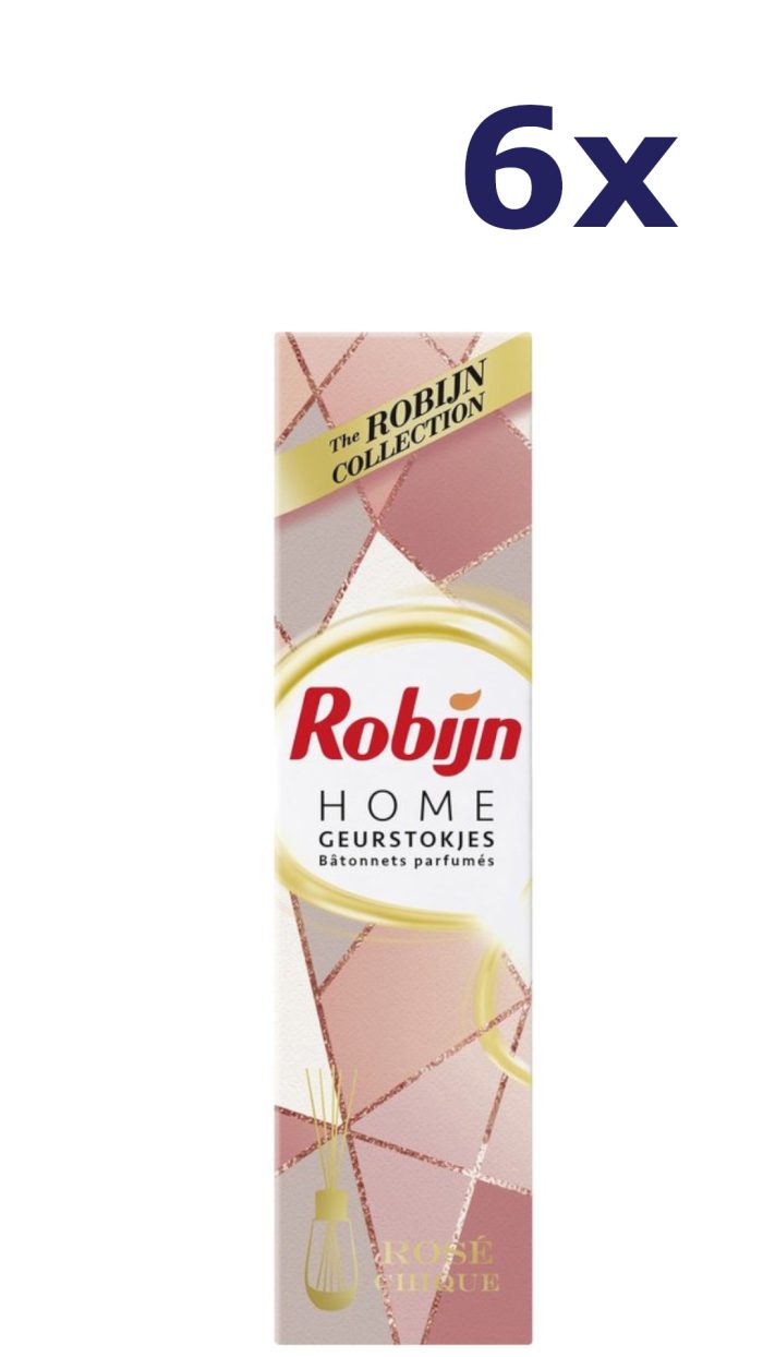 6x Robijn Home Geurstokjes – Rose Chic 45 ml