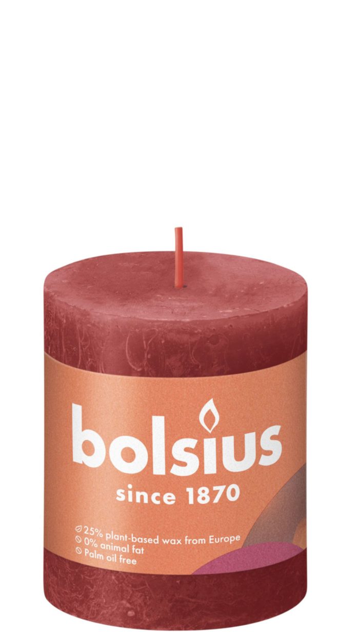 Bolsius rustiek stompkaars, rood, 80X68 MM