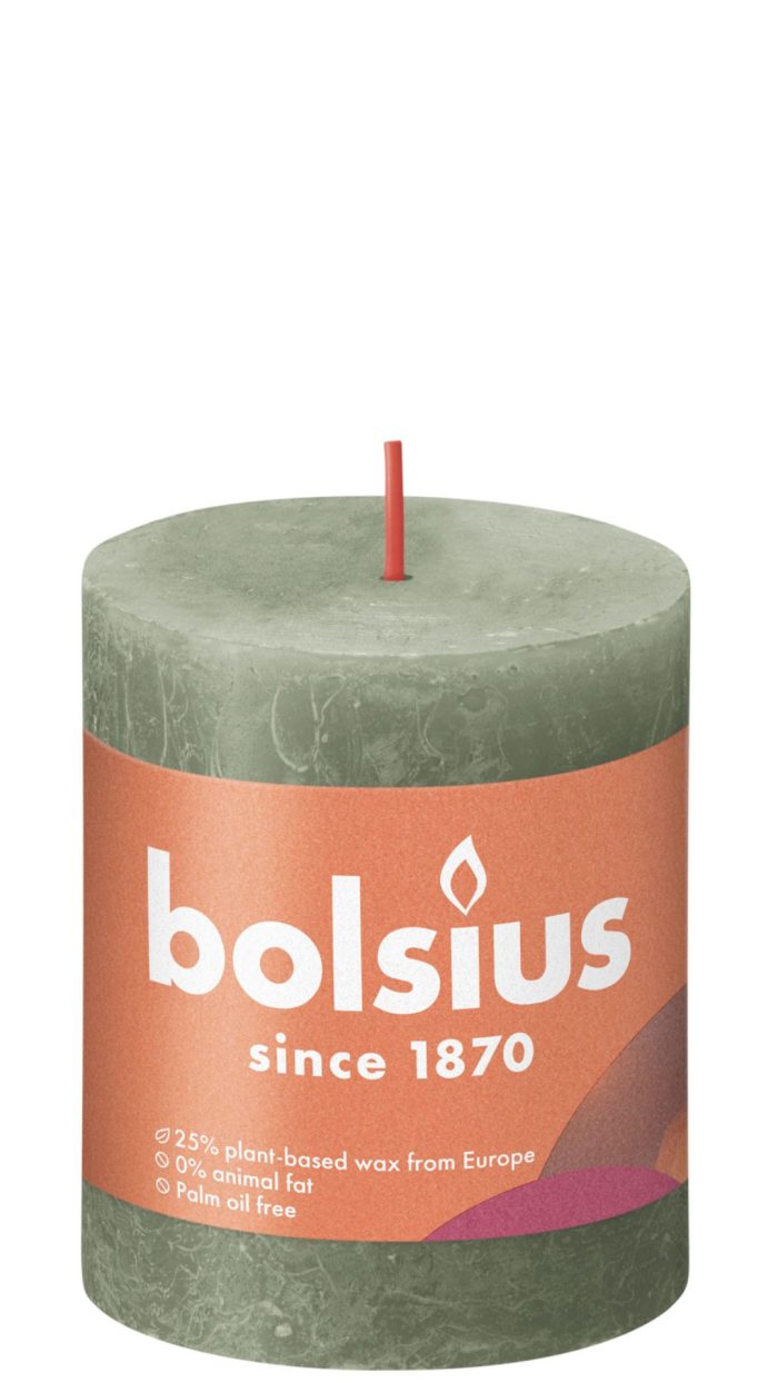 Bolsius rustiek stompkaars, olijfgroen, 80X68 MM