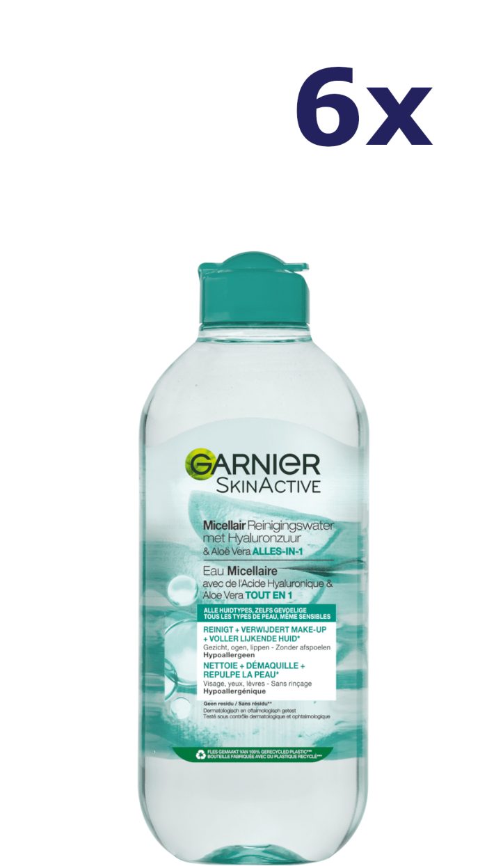 6x Garnier Micellair Water 400ml Aloe Vera Reinigingswater