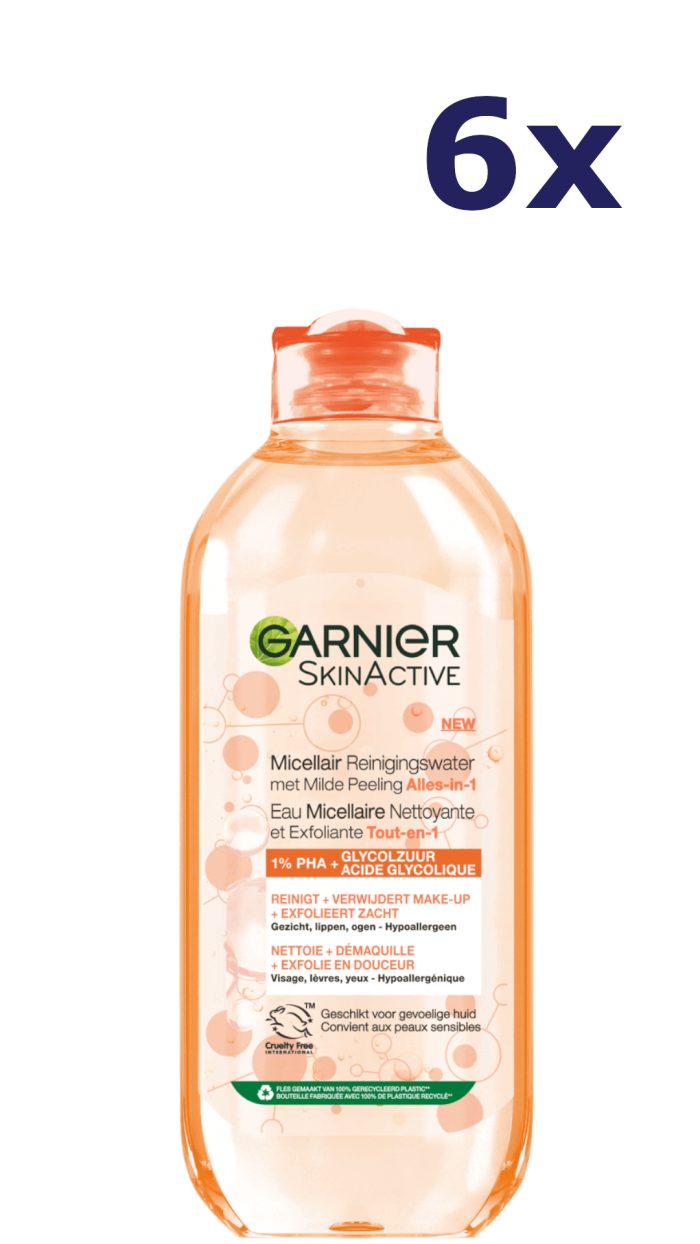 6x Garnier Micellair Water 400ml Peeling Reinigingswater