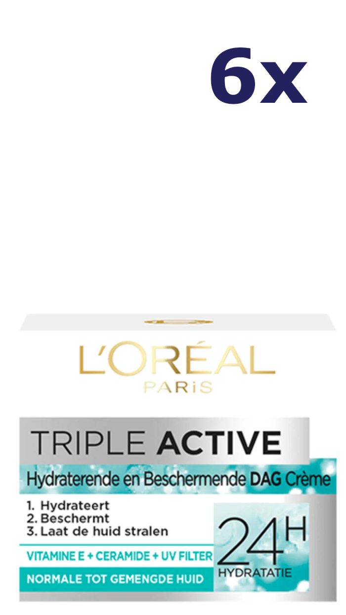 6x L’Oréal Paris Triple Active Dagcrème Normale tot Gemengde Huid 50 ml