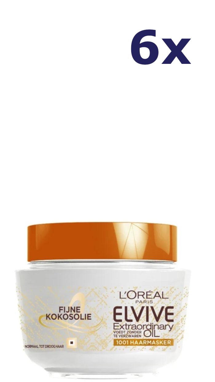 6x L'Oreal Elvive haarmasker 300 ml Extra Ordinary Oil Kokos