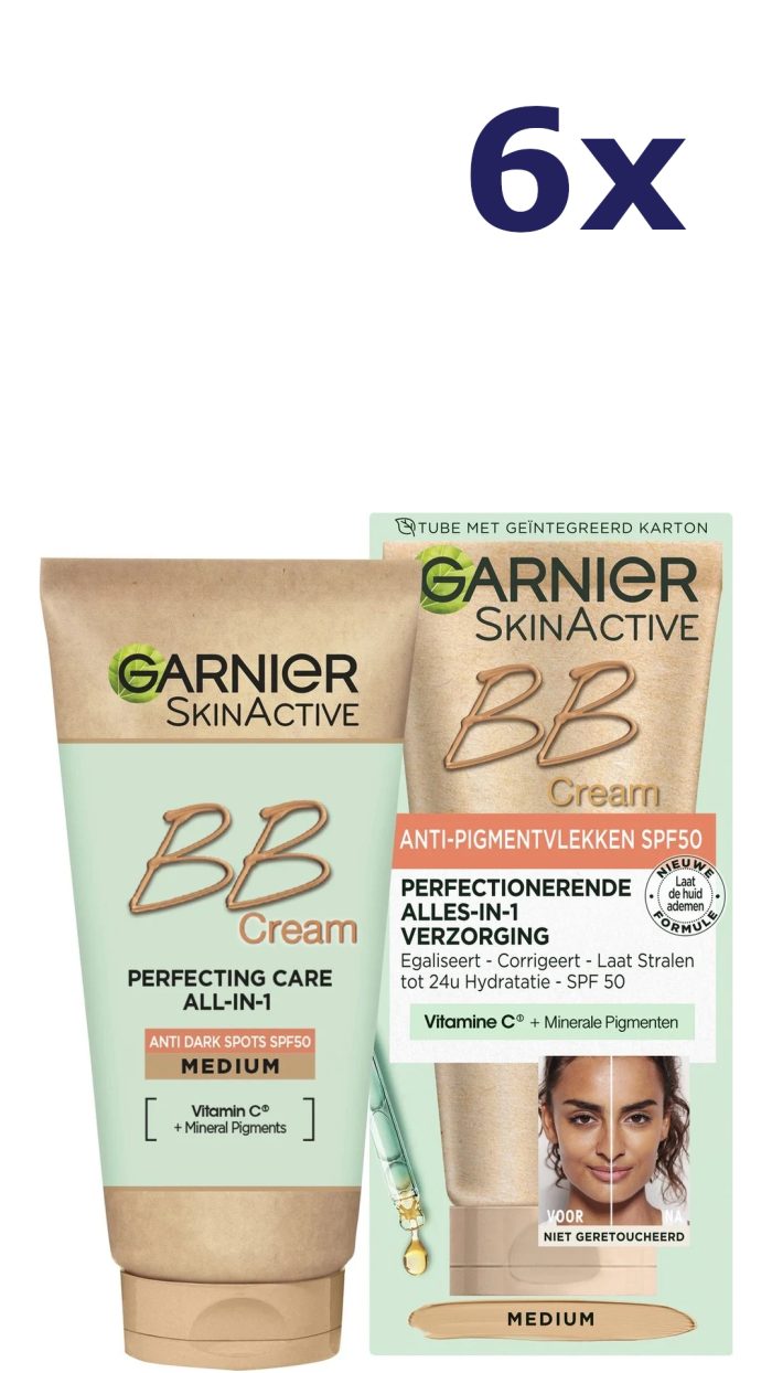 6x Garnier SkinActive Dagcrème BB 50ml Medium Anti-Pigmentvlekken spf 50