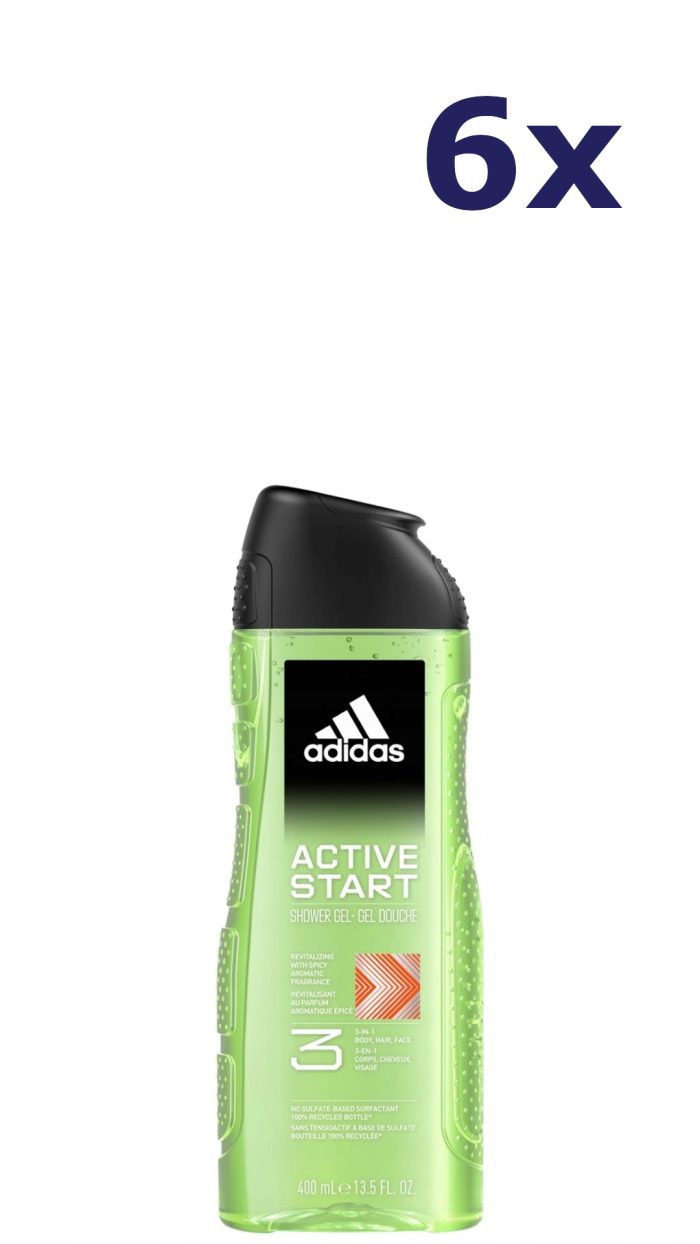 6x Adidas Active Start Douchegel 400 ml 3-in-1