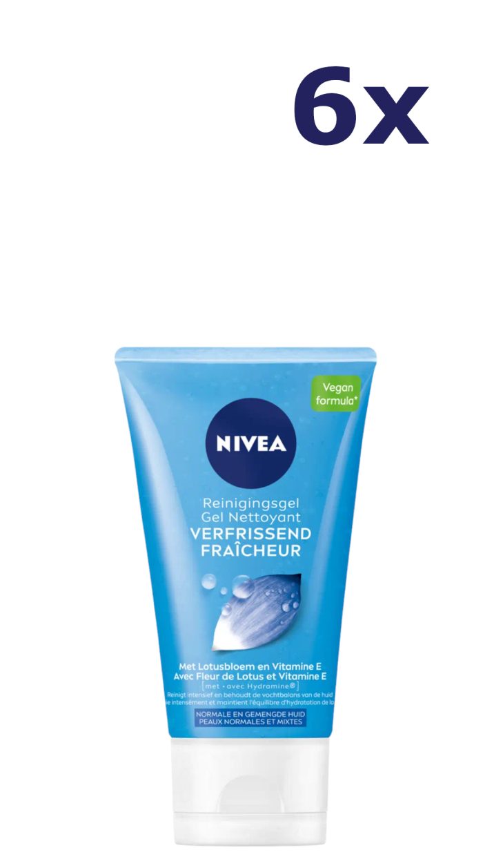 6x Nivea Essentials verfrissende reinigingsgel normale tot gemengde huid 150ML