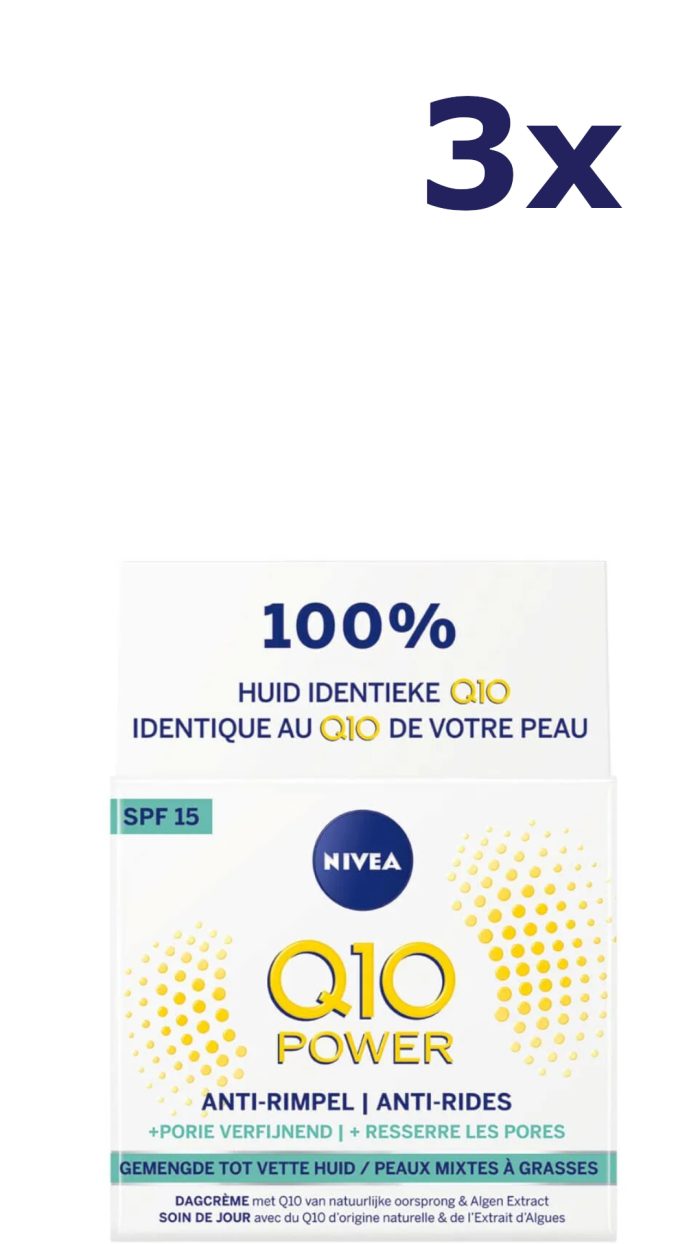 3x Nivea dagcreme, anti rimpel q10 plus porie verfijnend spf15 50ML