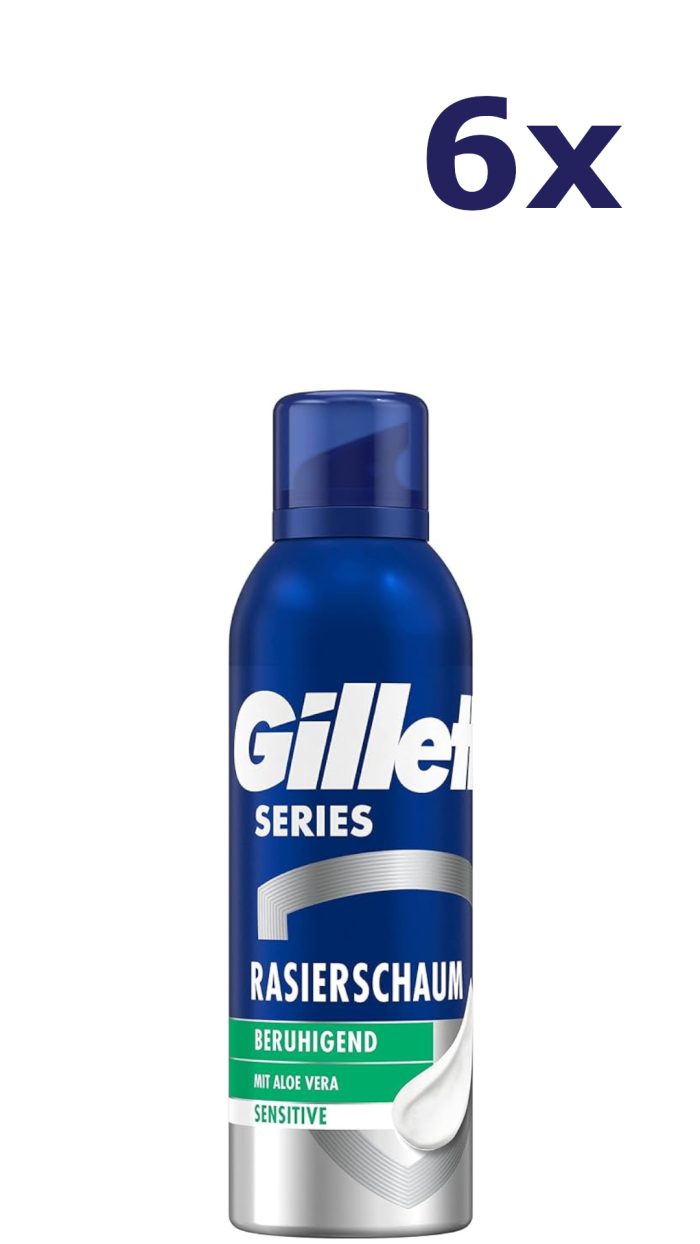 6x Gillette series Sensitive Scheerschuim met aloe vera 200 ml