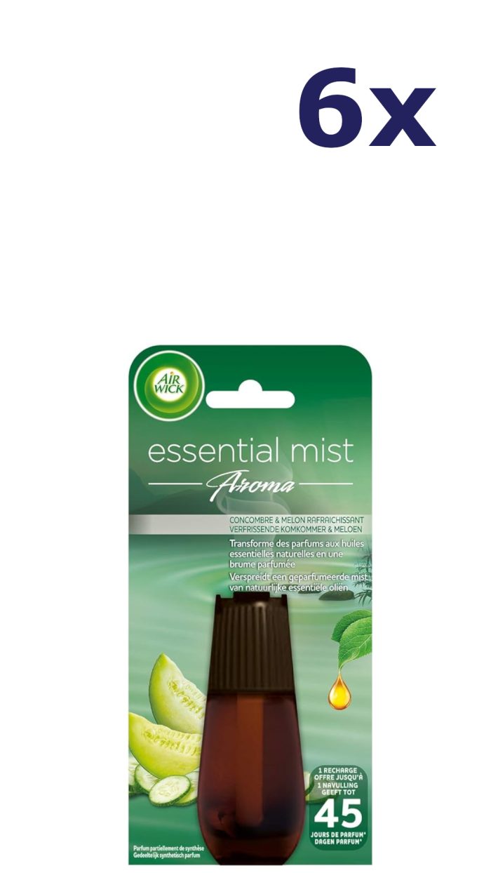 6x Airwick Essential mist - 20ml - navulling - komkommer & meloen