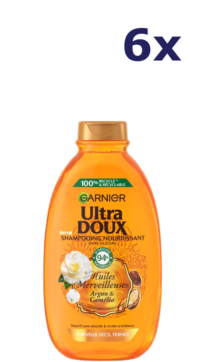 6x Garnier Ultra doux 400ml shampoo argan & camelia