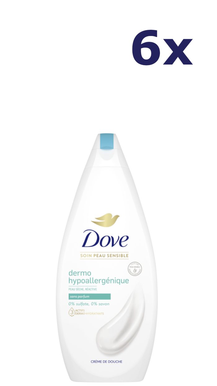 6x Dove 750ml douchecrème hypoallergeen