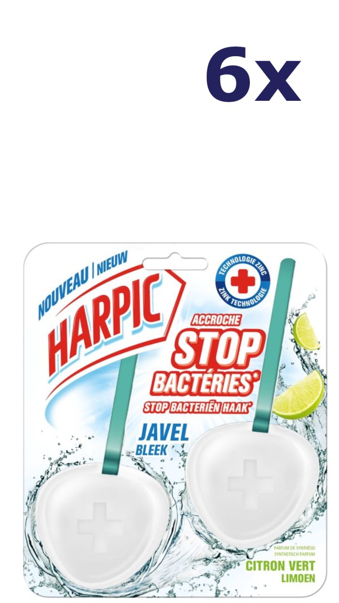 6x Harpic 40gx2 toiletblok stop bacteria bleek