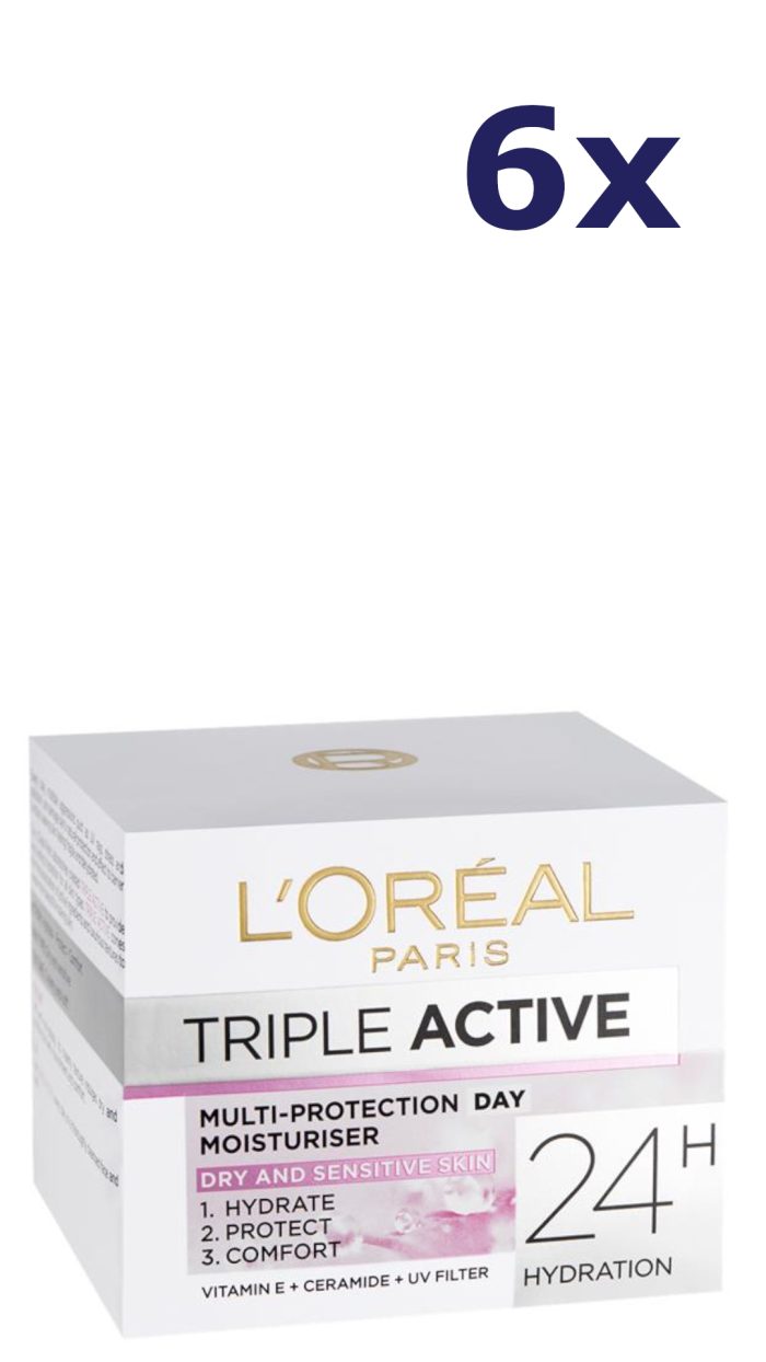 6x L'Oréal TripleActive Day Moisturiser 50ml sensitive skin dagcreme