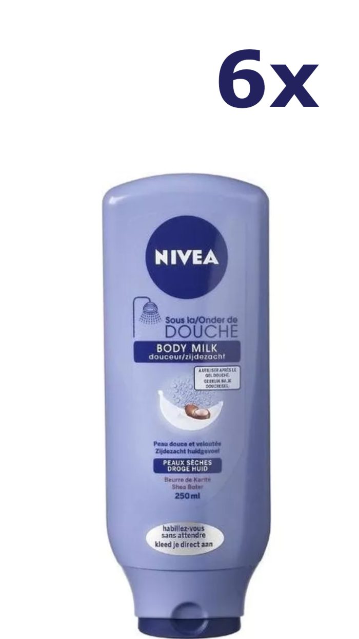 6x Nivea Bodymelk Onder De Douche Zijdezacht 250Ml