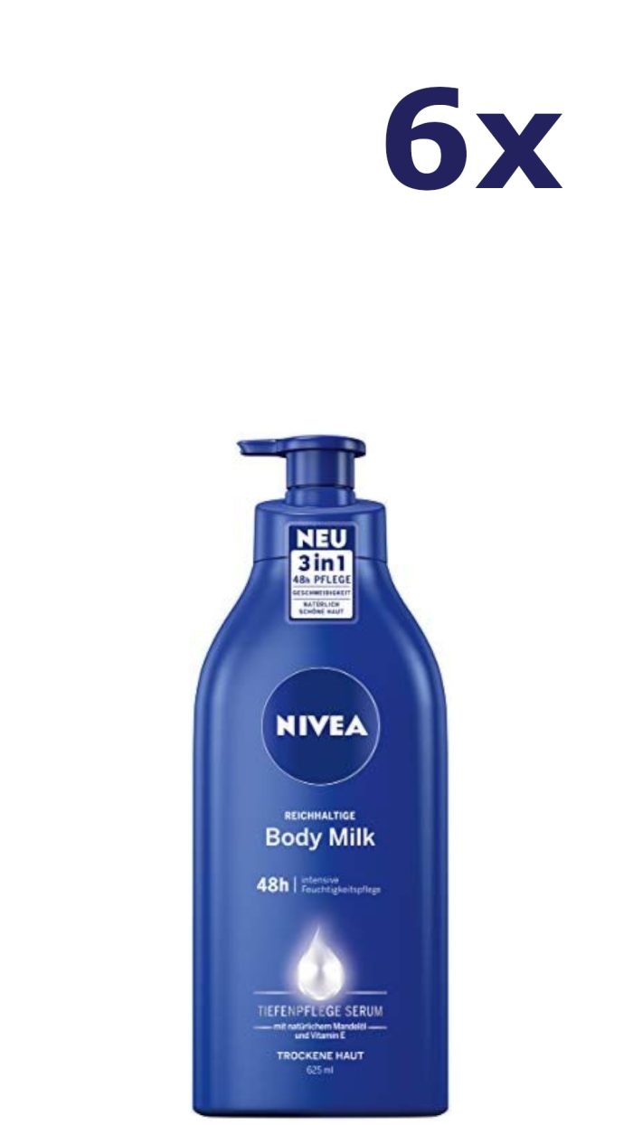 6x NIVEA Verzorgende Body Milk 625 ml