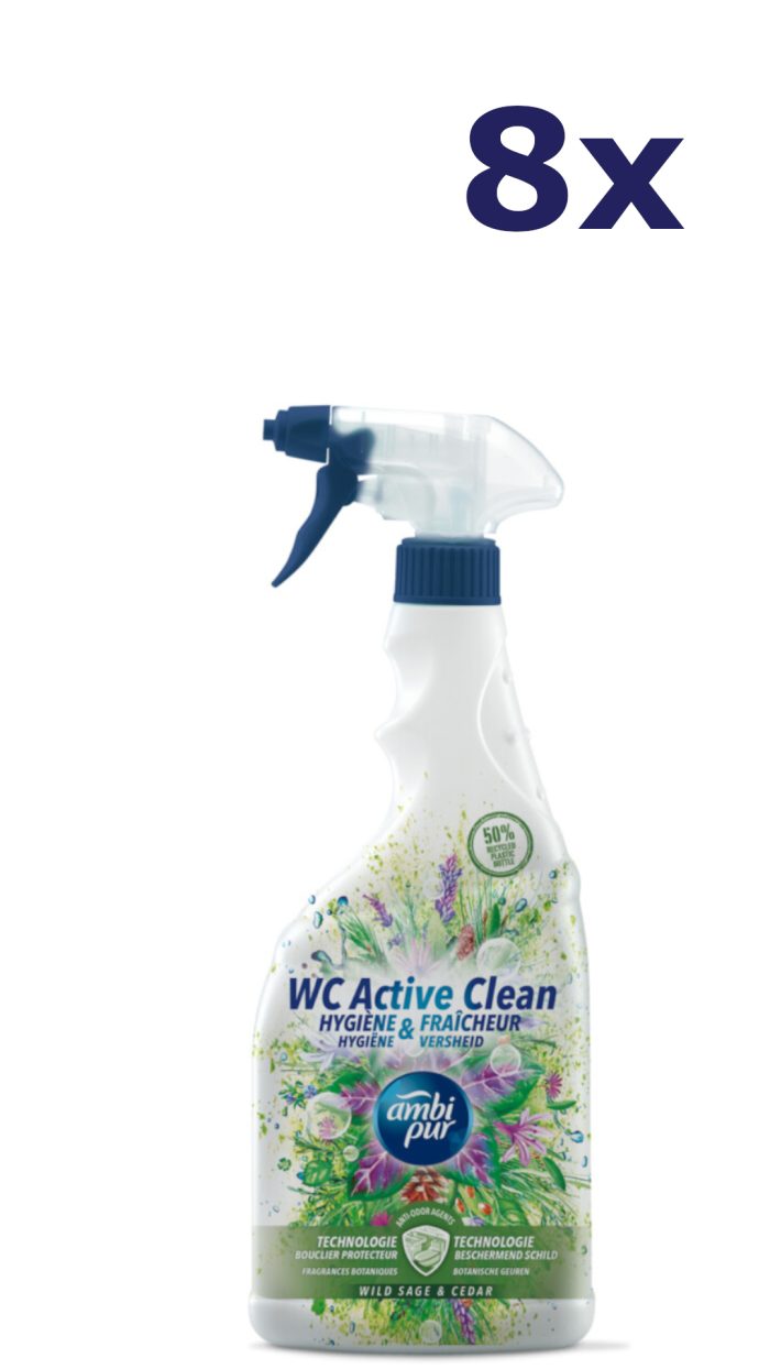 8x Ambi Pur Wc Active Clean Spray Wilde Salie & Ceder 750 ml WC reiniger