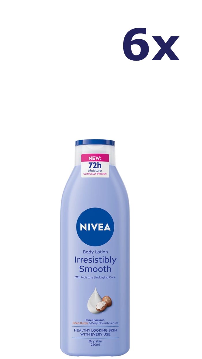 6x Nivea Body Lotion 250ml Irresistibly Smooth